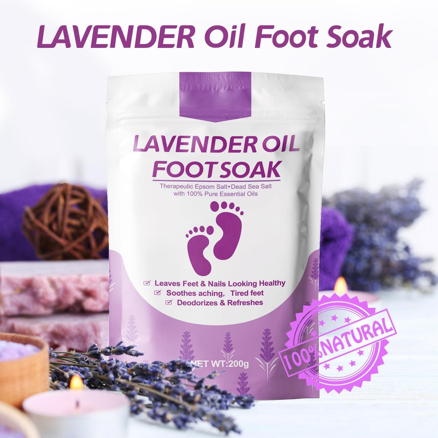 Tea Tree Oil Foot Soak with Epsom Salt, Lavender Oil Foot Soak - For Toenail Repair, Athletes Foot, Softens Calluses, Soothes Sore & Tired Feet, Nail Discoloration, Spa Pedicure Care, pack of 2