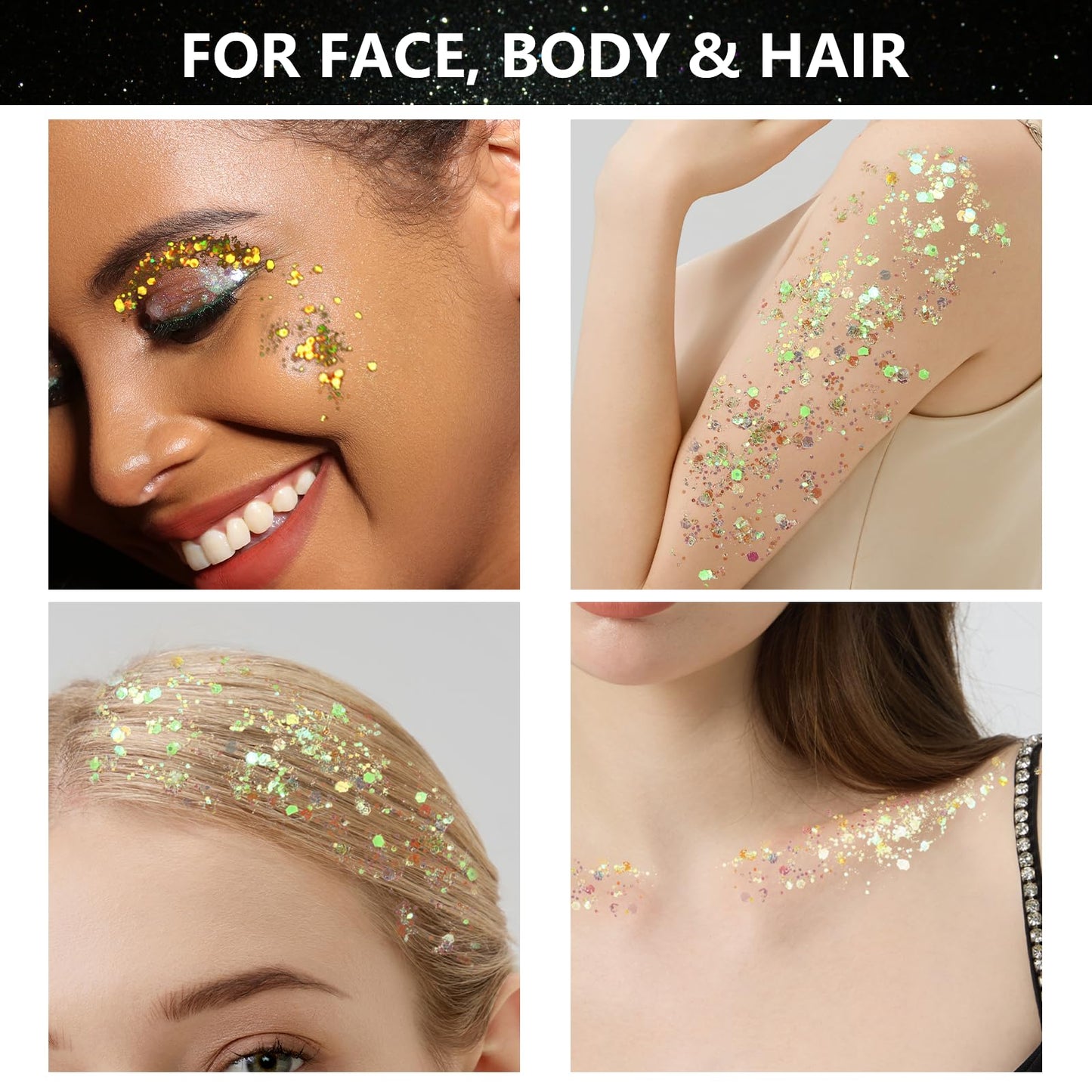 Teenitor Glow in The Dark Glitter, 12 Colors Body Glitter Face Glitter Hair Glitter Gel for UV Black Light Halloween Makeup Festivals Raves