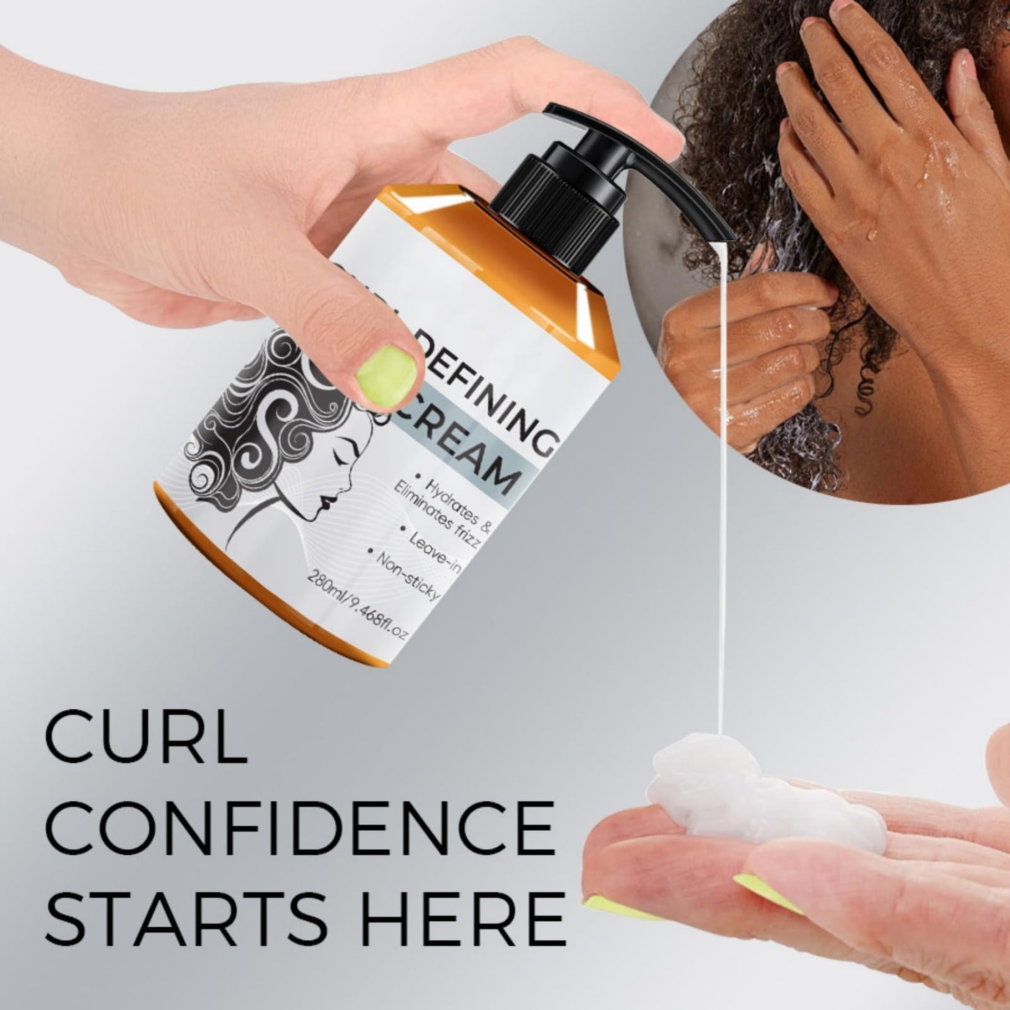 Men's Curl Defining Cream, Long - Lasting Hold Styling Cream for Curly Hair, Hydrates & Boosts Bounce, Frizz Control Adds Shine & Volume Non-Greasy Formula, 280g