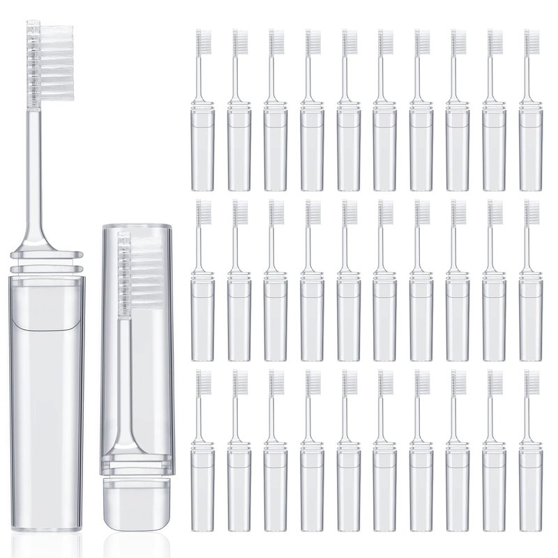 Rtteri 50 Pcs Travel Toothbrush Kit Bulk Folding Tooth Brush with Cover Transparent Potable Travel Size Mini Toothbrush Small Foldable Manual Tooth Brushes for Adult Camping School (Clear)
