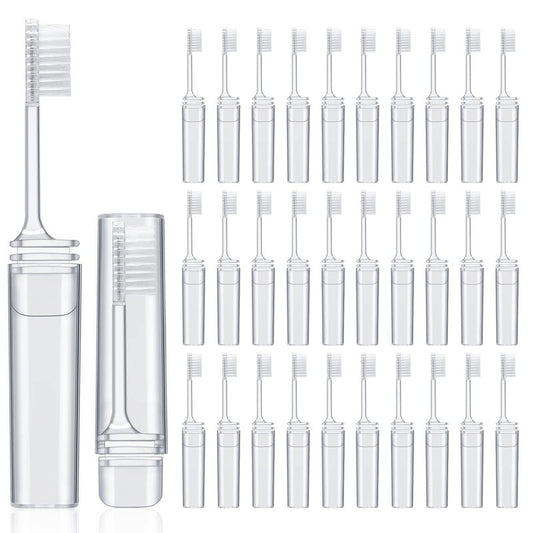 Rtteri 50 Pcs Travel Toothbrush Kit Bulk Folding Tooth Brush with Cover Transparent Potable Travel Size Mini Toothbrush Small Foldable Manual Tooth Brushes for Adult Camping School (Clear)