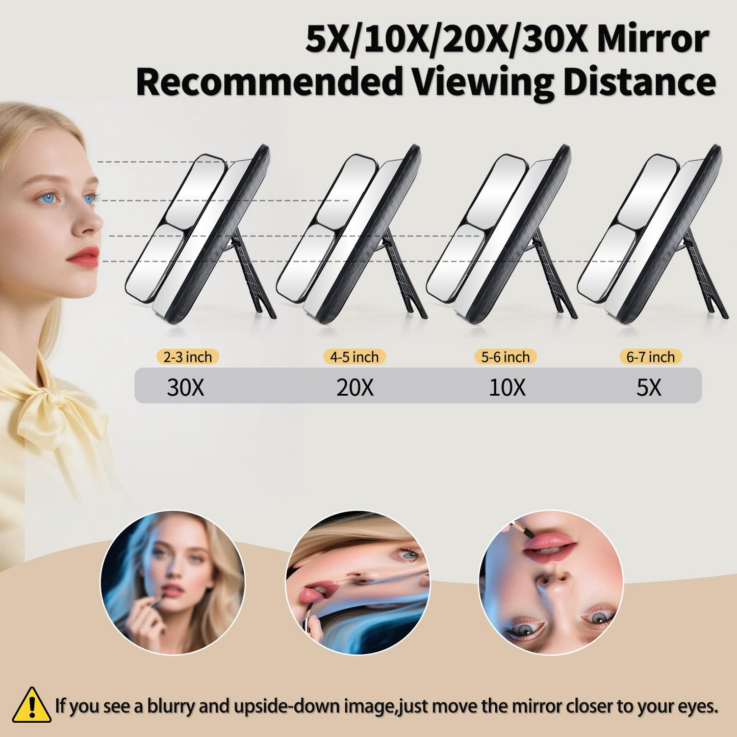 saiggnyy 5-in-1 Led Vanity Makeup Mirror,1X Full Face & 5x/10x/20x/30x Times Magnification for Close-up Makeup, Compact Travel Magnifying Mirror with Light, Trifold Mirrors with Stand (Cool Black)