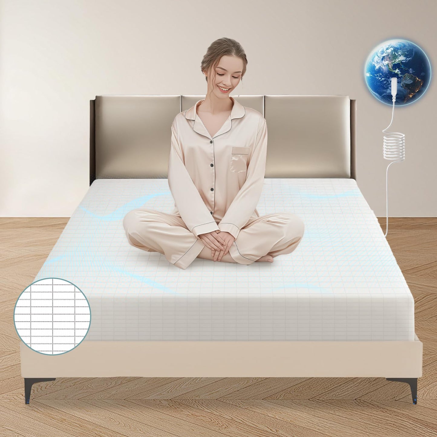 Grounding Sheets, Grounding Fitted Sheet, Silver Fiber Material, Deep Pocket Grounding Well Bed Sheets for Women, Well Bedding for Better Sleep (White, Full XL)