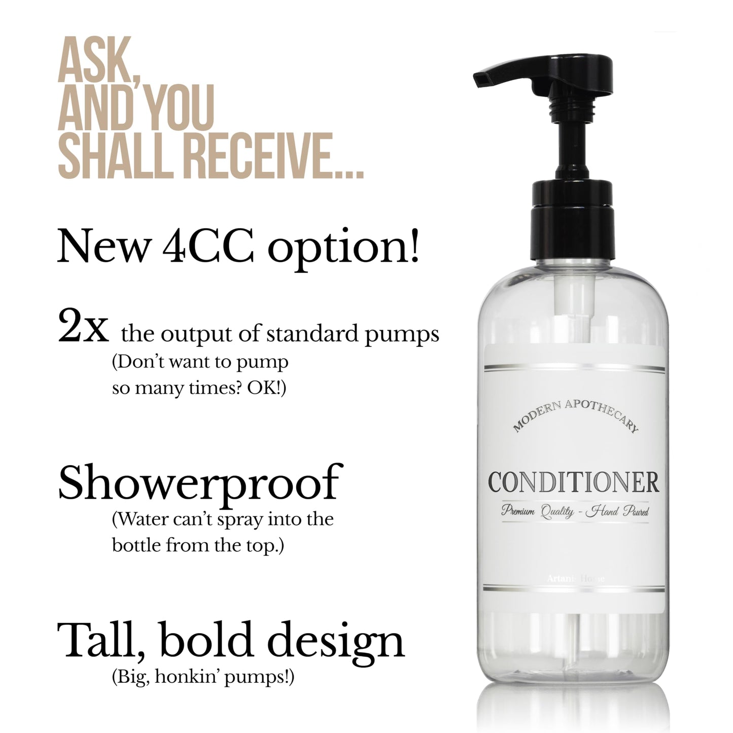 Clear Refillable Shampoo and Conditioner Bottles - Body Wash, Shampoo and Conditioner Dispenser - PET Plastic Shampoo Bottles Refillable with Pump - Waterproof Labels - 16 oz, 3 Pack (White Plastic)