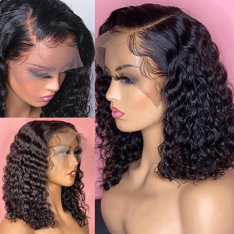 Tascal Bob Wig Human Hair 13x6 Deep Curly Lace Front Wigs Human Hair 180% Density Short Bob Wig Pre Plucked with Baby Hair Glueless Curly Wigs for Black Women(12 Inch)
