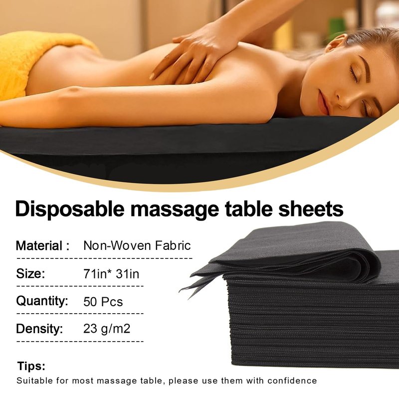 Eqivei 50 Count Disposable Massage Table Sheets, Disposable Bed Sheets fot Massage Table, Disposable Bed Covers for Lash Bed, Tattoo, Spa, Esthetician, 31 * 71 inches (Black)