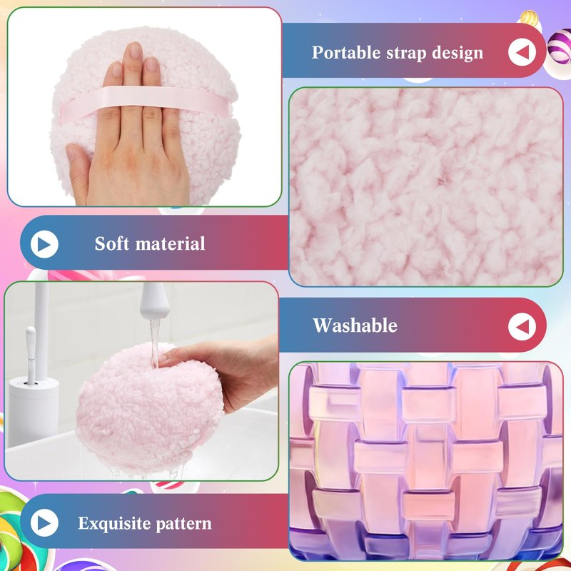 Tioncy 2 Pcs Extra Large Dusting Powder Puff and Container for Women-6'' Glass Crystal Dusting Powder Container with Body Soft Washable Reusable Velour Face(Gradient,Weave Design)