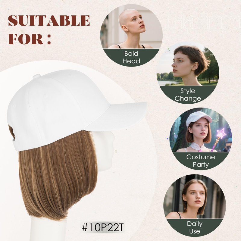Hairro Wig Hat For Women Baseball Cap With Hair Extensions Synthetic Fake Hair 6" 150g #10P22T