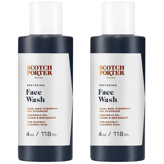 Scotch Porter Restoring Face Wash - Non-Toxic Gel Cleanser for All Skin Types | 4oz – 2 Pack