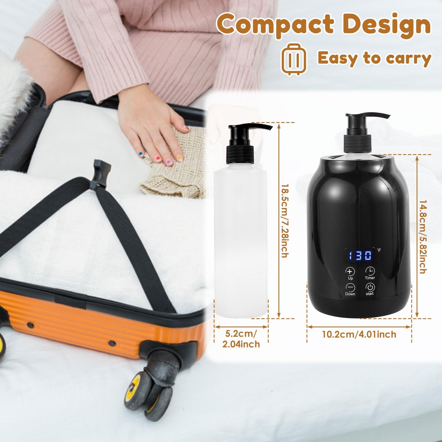 RVEFOT Massage Oil Warmer with Two Bottle Dispenser, Smart Touch Key Electric Lotion Heater for Home SPA, Temperature Adjustable, Lube Cream Gel Warmer (Black)