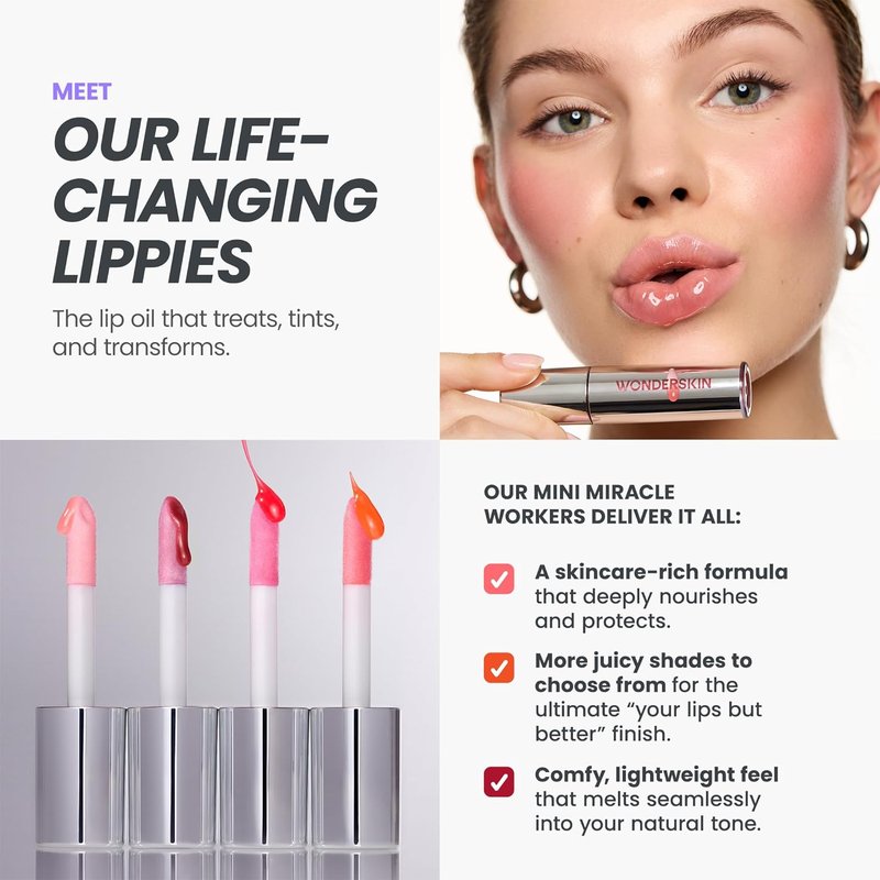 Wonderskin Tinted Lip Oil Rehab Serum - Hydrating, Non-Sticky Deep Red Tint for Dry Lips | Honey