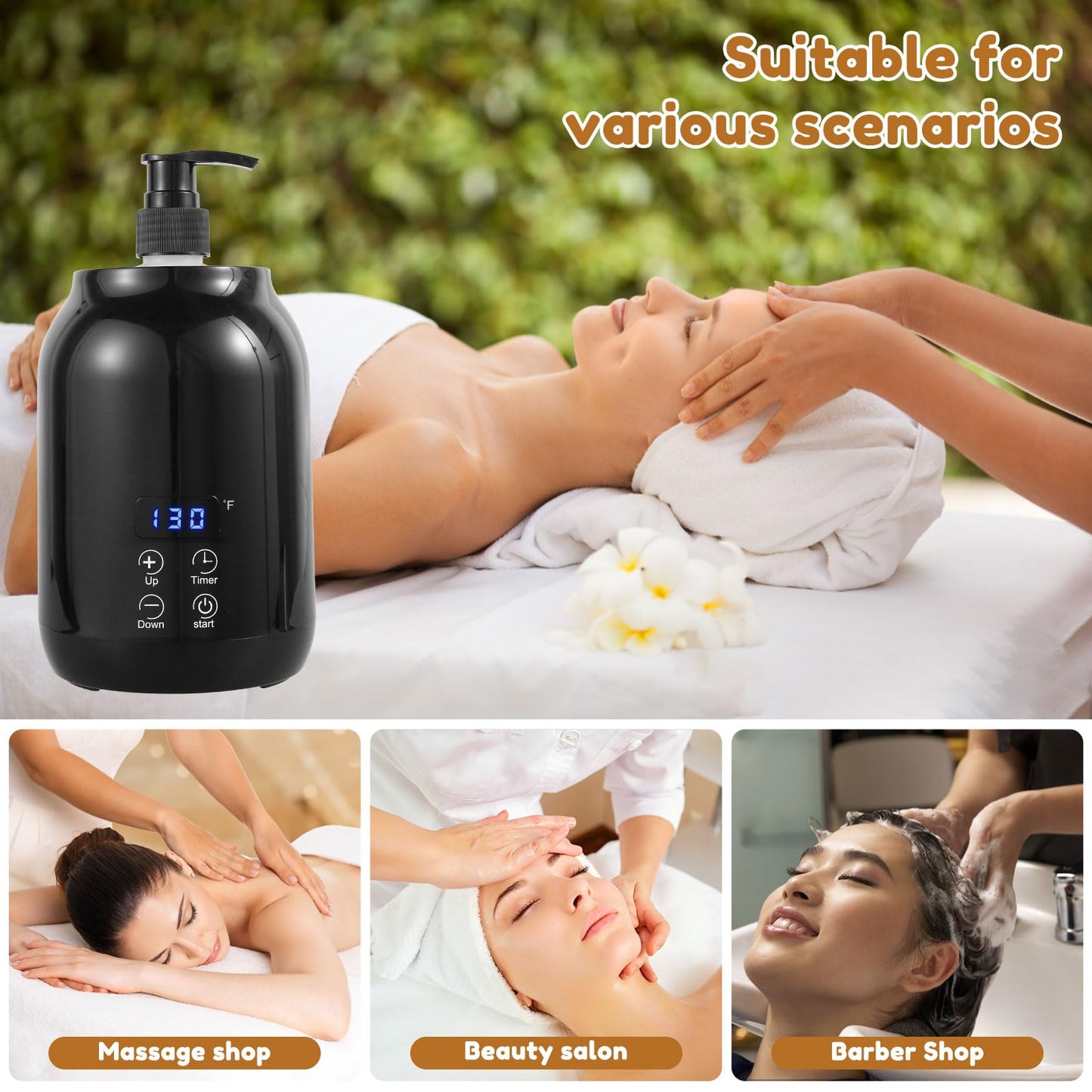 RVEFOT Massage Oil Warmer with Two Bottle Dispenser, Smart Touch Key Electric Lotion Heater for Home SPA, Temperature Adjustable, Lube Cream Gel Warmer (Black)