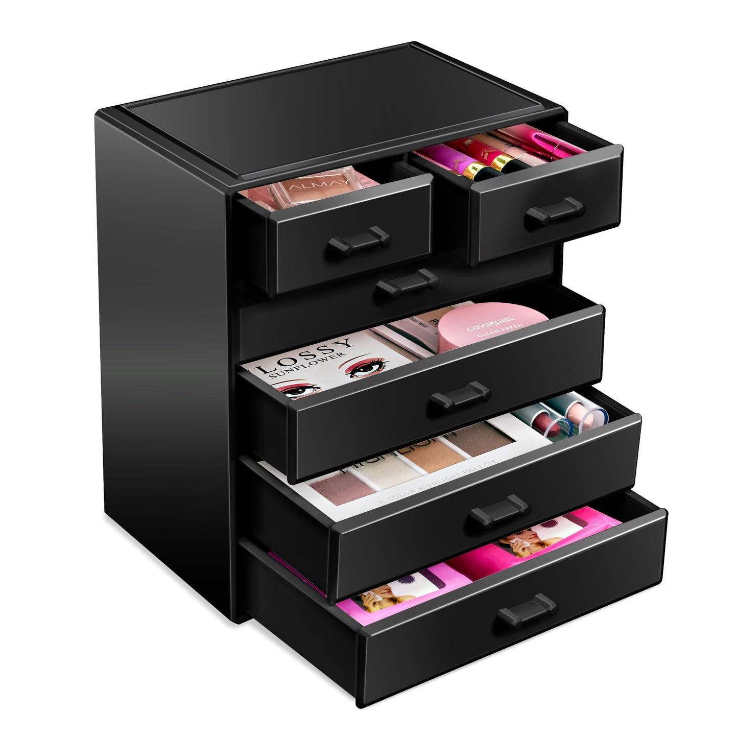 Sorbus Acrylic Makeup Organizer - Organization and Storage Case for Cosmetics Make Up & Jewelry - Large Makeup Organizer for Vanity, Bathroom, College Dorm, Closet, Desk (4 Large, 2 Small Drawers)