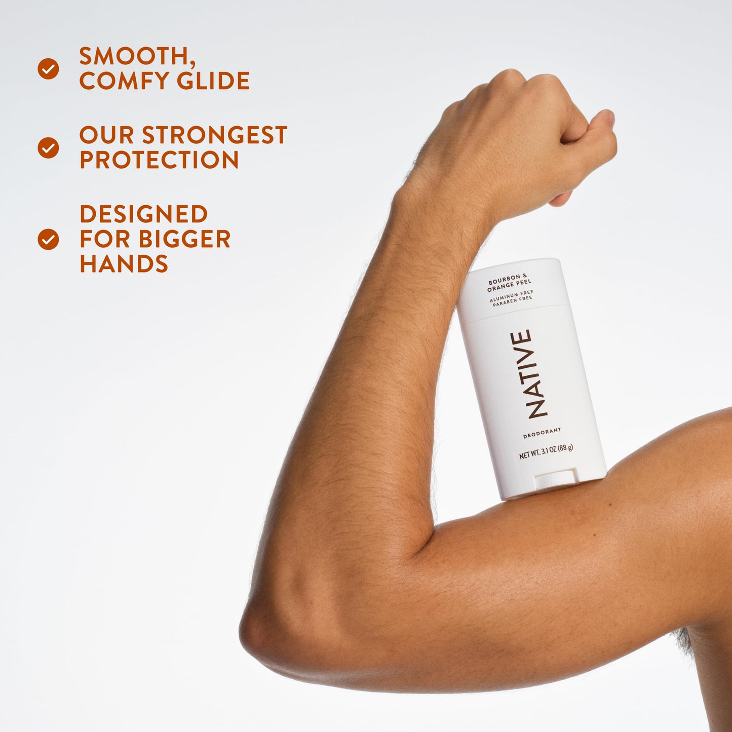Native Aluminum Free Deodorant, Bourbon & Orange Peel, Large Size Stick, 72 Hour Odor Control, for Women & Men, Contains Naturally Derived Ingredients, 3.1 oz