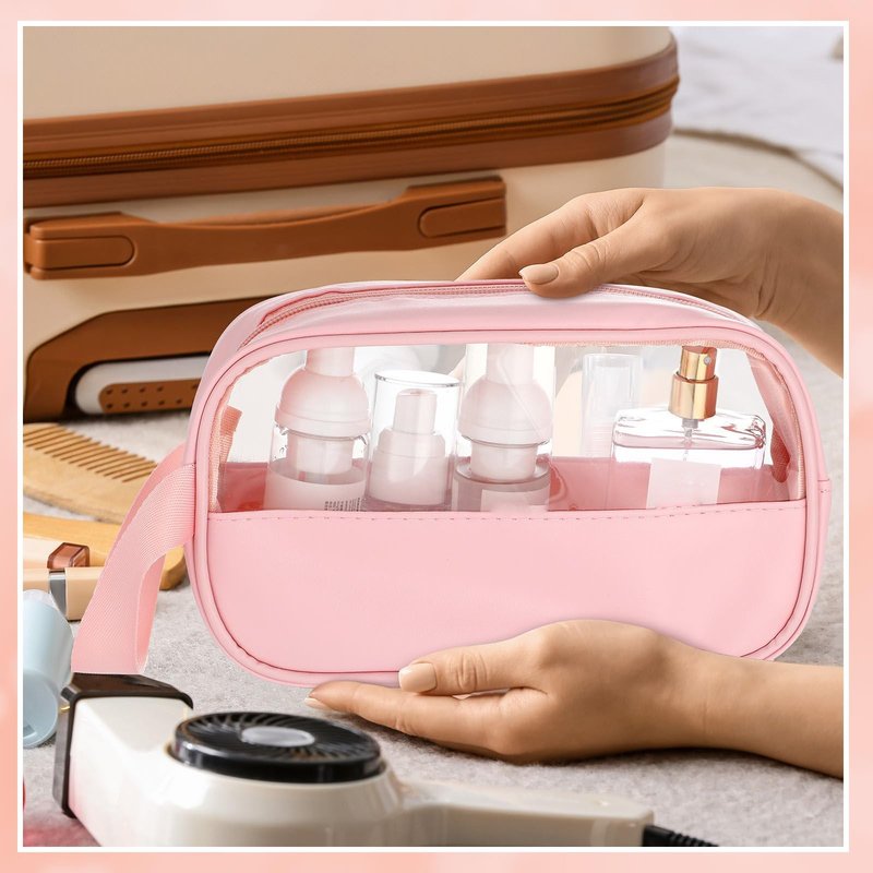 Buryeah 12 Pieces Toiletry Bags Bulk for Women Men Translucent Small Travel Makeup Pouch Portable Waterproof Organizer Set for Accessories Toiletries Gifts for Wedding(Pink)