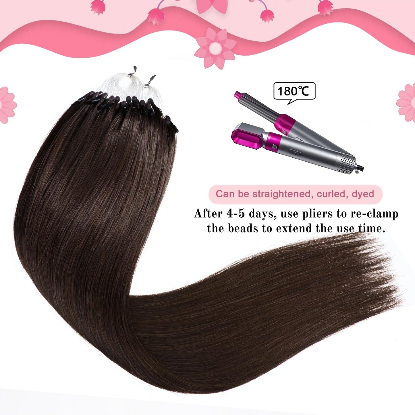 Kpvxxve Dark Brown Microlink Hair Extensions Real Human Hair Microlink Extensions #2 Micro Loop Human Hair Extensions 1g/strand 50g Micro Ring Hair 14"