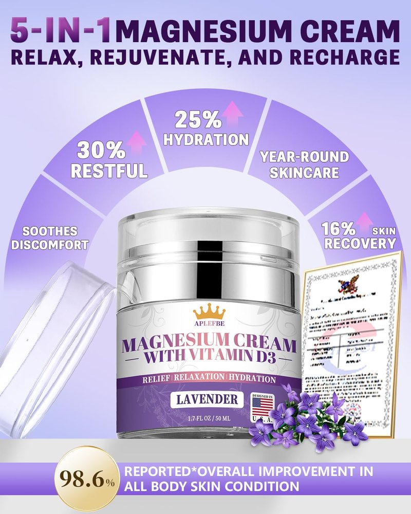 Magnesium Cream for Sleep | 5-In-1 Soothing Lotion with Lavender & Chamomile - 1.7 FL OZ