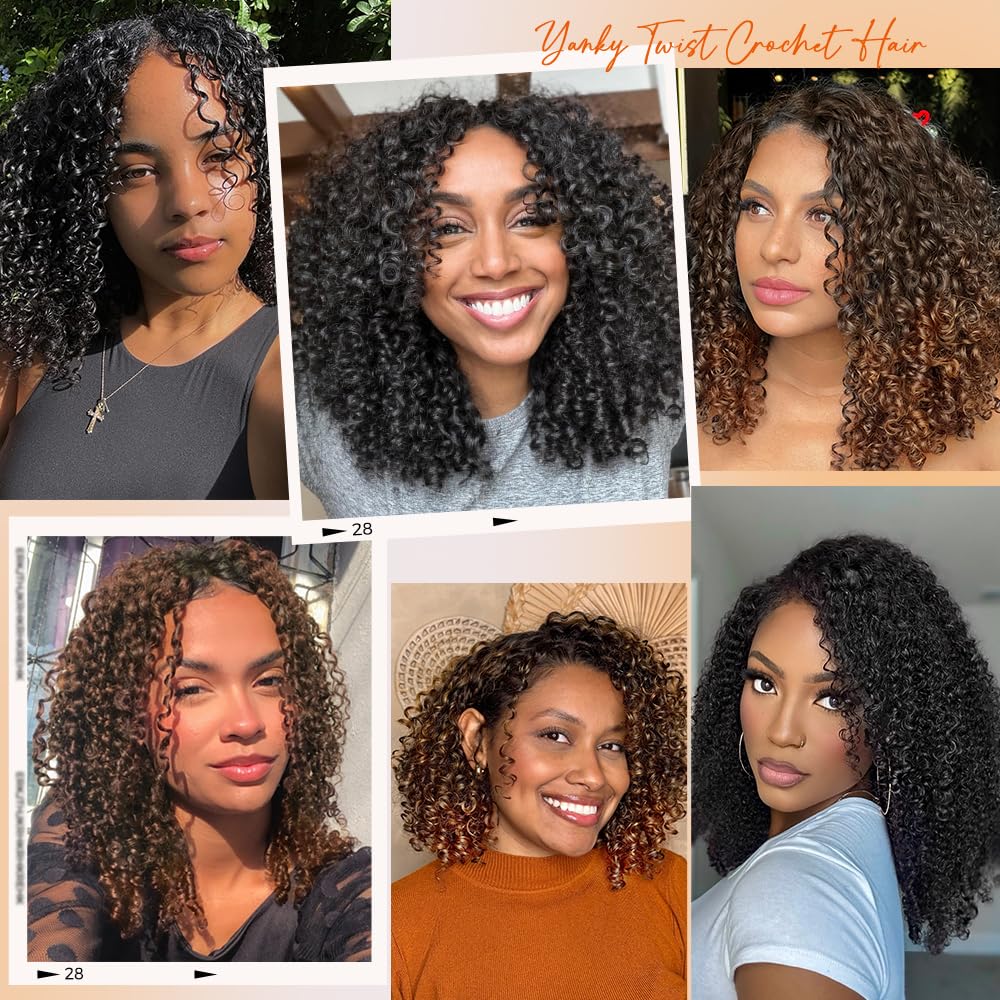 12 Inch Yanky Twist Crochet Hair for Black Women 7 Packs Pre-looped Mini Passion Twist Hair Short Boho with Curly Ends Synthetic Kinky Brown Spring Twist Crochet Hair（12 Inch,OT30#)