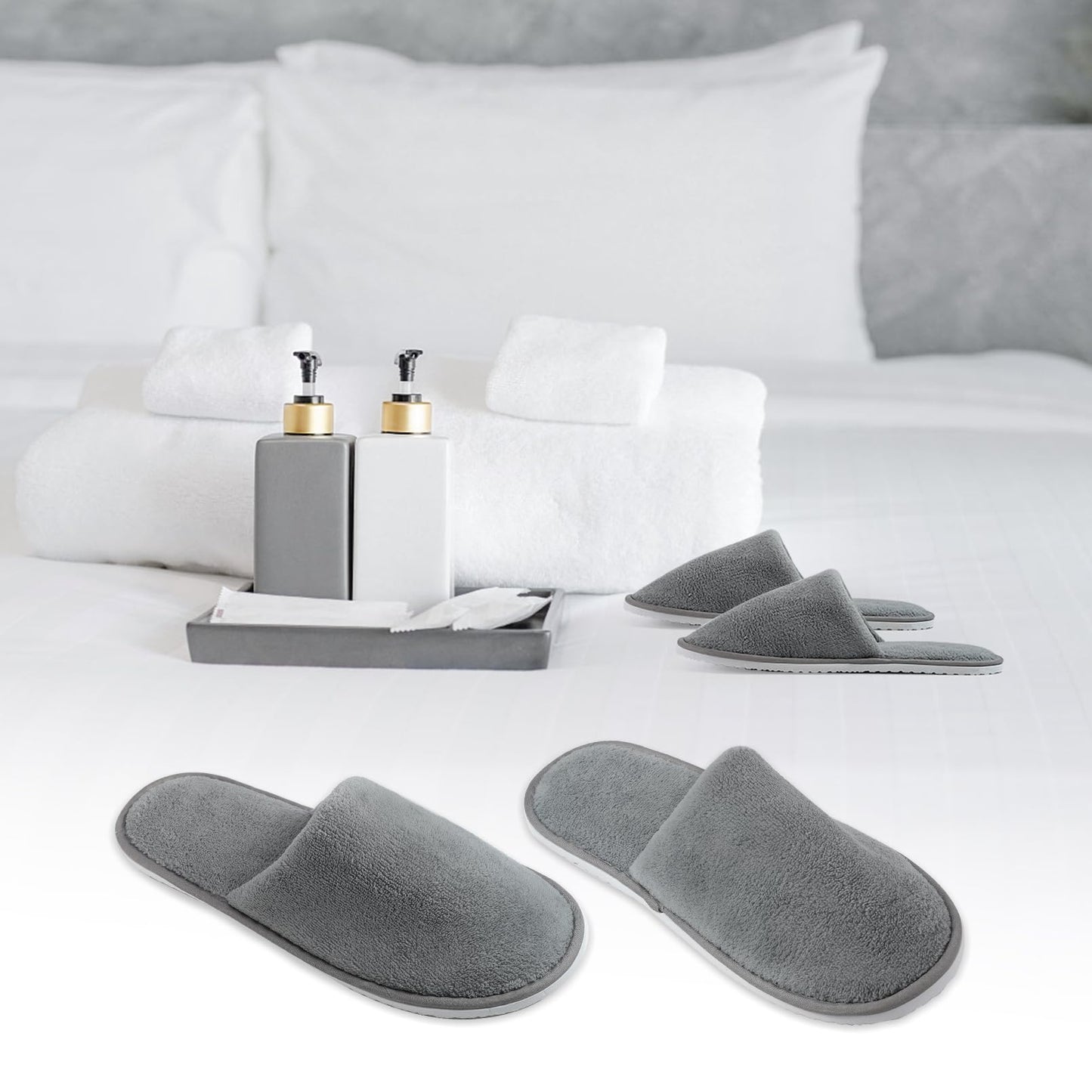 Extrapins 12 Pairs Disposable Slippers,Grey Closed Toe Spa Slippers,Non Slip Hotel Slipper,Soft Coral Fleece Slippers for Women Men,Comfortable House Slipper Bulk for Guests Hotel Home Travel (Grey)