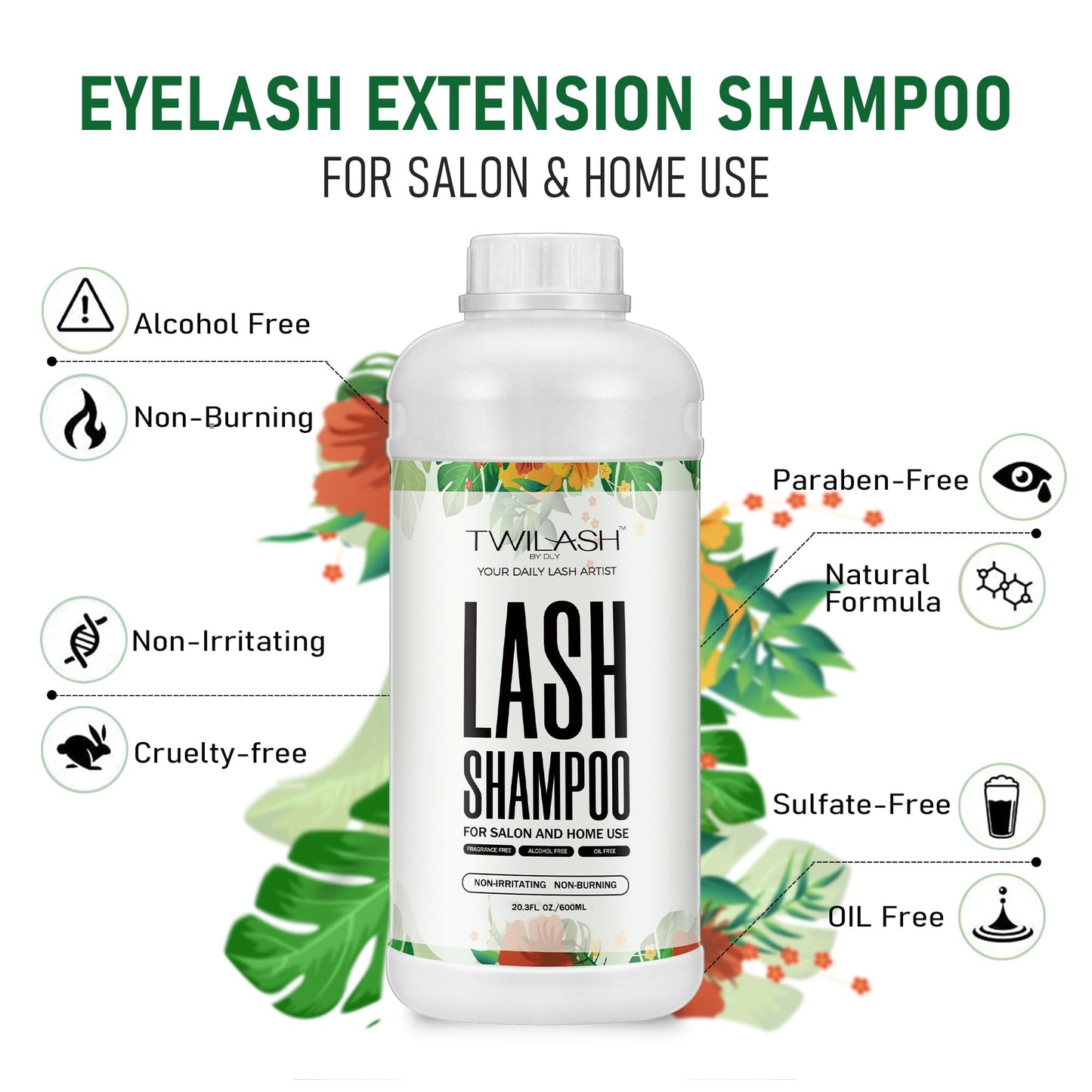 TWILASH BY DLY Lash Shampoo Bulk, Eyelash Cleanser for Extensions 600ml - Eyelid Foaming Cleanser for Professional Salon and Home Use