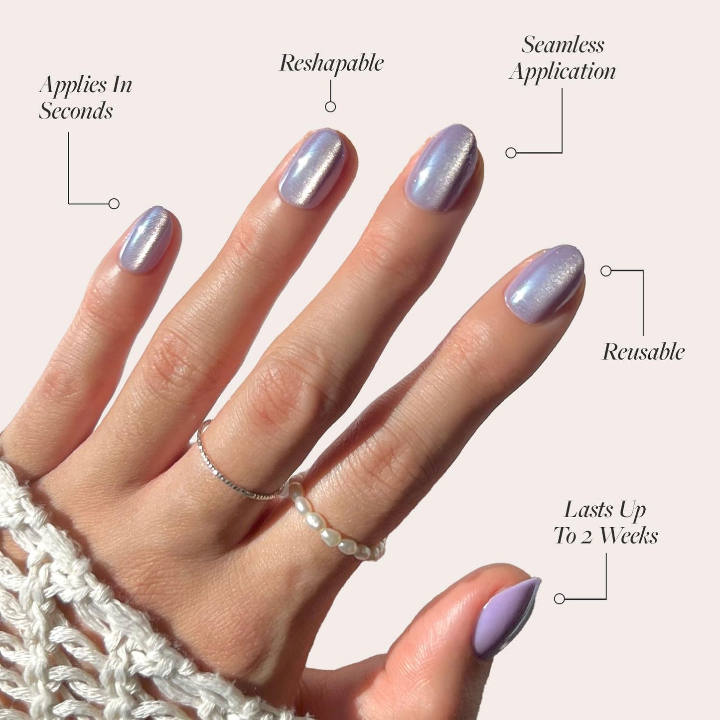Glamnetic Press On Nails - Mermaid's Tail | Short Oval Purple Cat Eye Velvet Finish | 30 Nail Kit with Glue, 15 Sizes Available