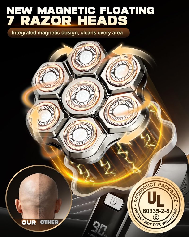 Head Shaver for Bald Men - 7D Waterproof Electric Razor with Detachable Blades | 5-in-1 Grooming Kit for Smooth Shaving