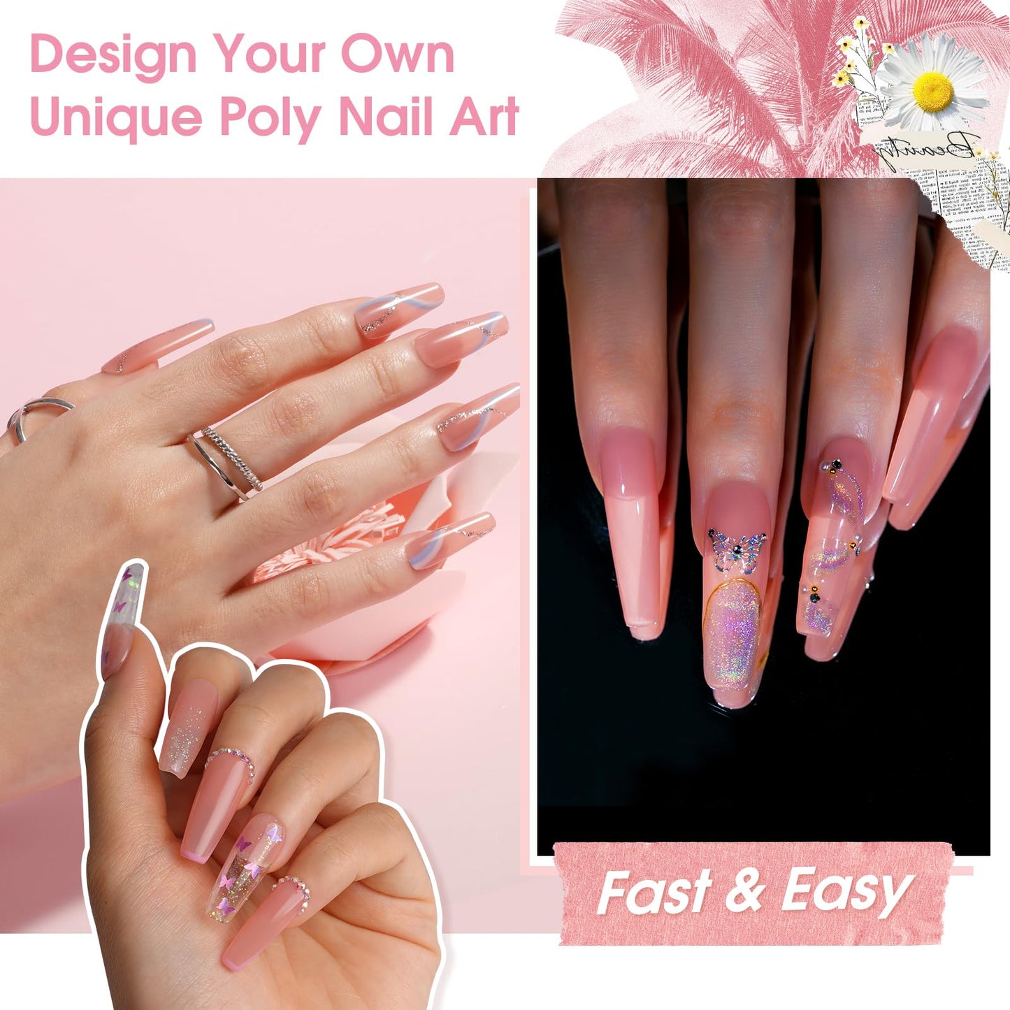 ROSALIND Large Tubes Rose Pink Poly Nail Gel, 2.37oz/70g Nail Extension Gel, Rose Pink Poly Hard Gels for Beginner & Professional Nail Art, Nail Strengthener 3D Molding Gels Salon DIY at Home