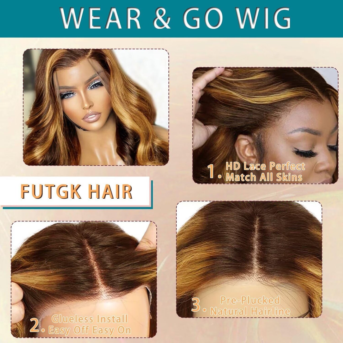 FUTGK 10inch Ombre Bob Wig Human Hair Glueless Body Wave Bob Wig Pre Cut 7x5 HD Lace Frontal Bob Wig Human Hair Pre Plucked 4/27 Ombre Honey Blonde Glueless Wig Pre Plucked Short Bob Wig for Wome