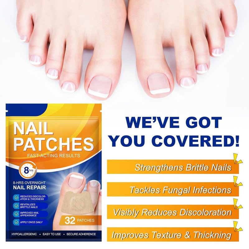 Extra Strength Toenail Treatment | 8-Hour Overnight Repair for Ingrown Nails, Strengthens Brittle Nails, Hypoallergenic (64 Patches)
