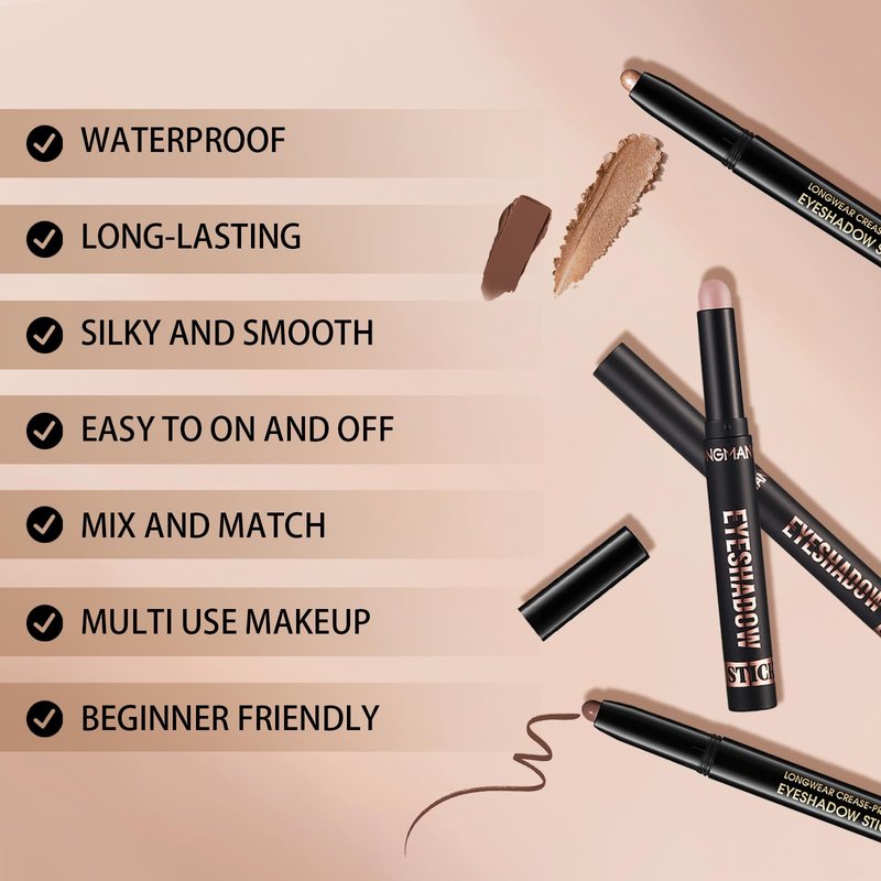 Euphily Matte Cream Eyeshadow Stick, Waterproof Eye Shadow Stick, Long-Lasting and Blendable High Pigmented Single Eyeliner Makeup for Women, 2 Pecan