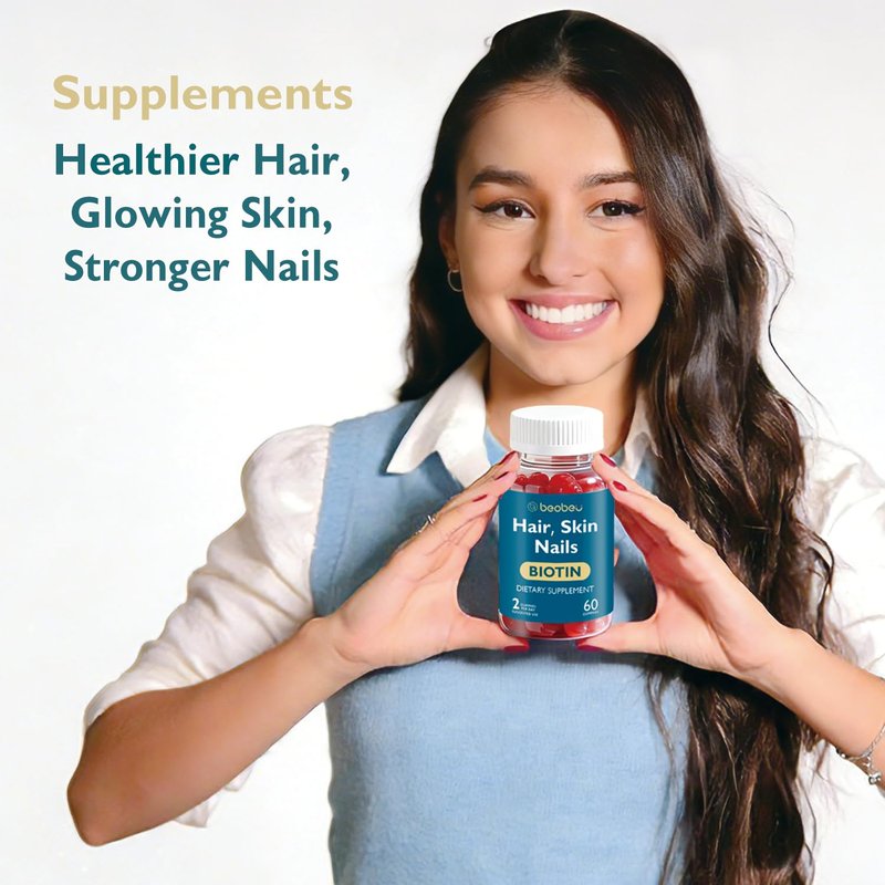 beobeu Hair Skin and Nails Biotin Gummies, Supports Hair Growth, Healthy Skin & Stronger Nails, Vegan Hair Vitamins for Women & Men, 30 Day Supply, Raspberry, 60 Count