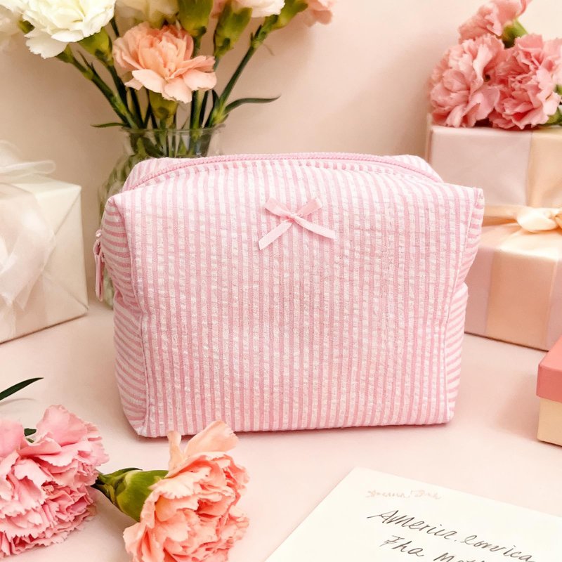 10 Pcs Cotton Quilted Makeup Bags Bulk-Valentines Day Gifts Bow Stripe Cosmetic Bags Coquette Aesthetic Makeup Pouch with Zipper Travel Portable Bag Preppy Gifts for Women (Blue)