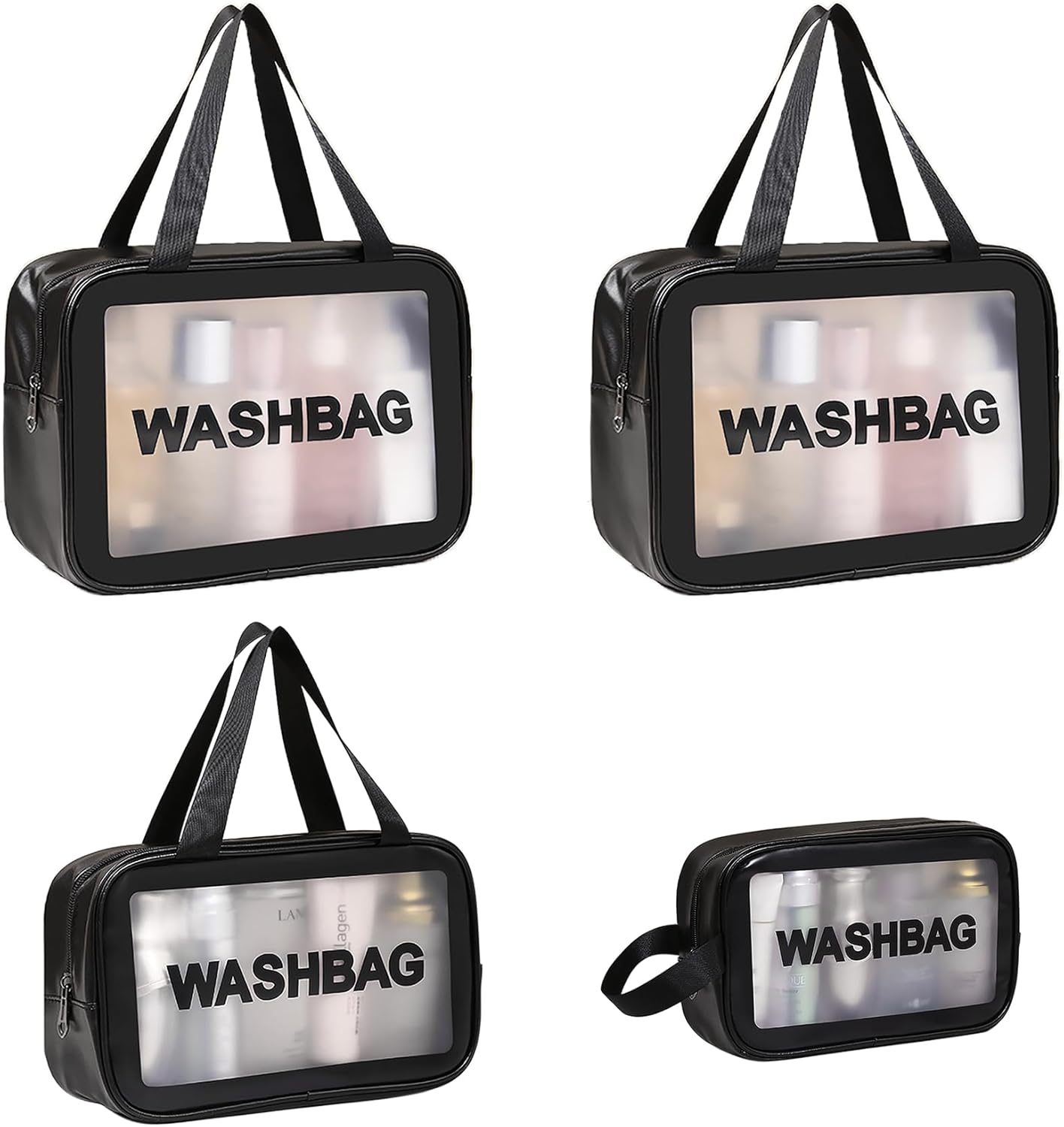 DAPOWER Travel Toiletry Bag Set - Matte Translucent Makeup Organizer for Men & Women | 4 PCS, Black