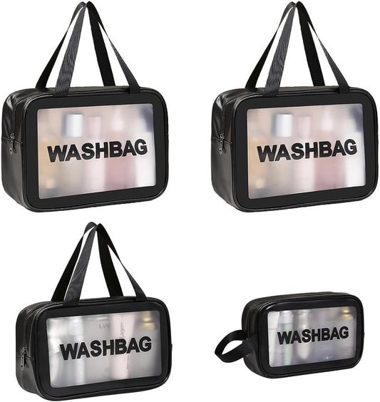 DAPOWER Travel Toiletry Bag Set - Matte Translucent Makeup Organizer for Men & Women | 4 PCS, Black