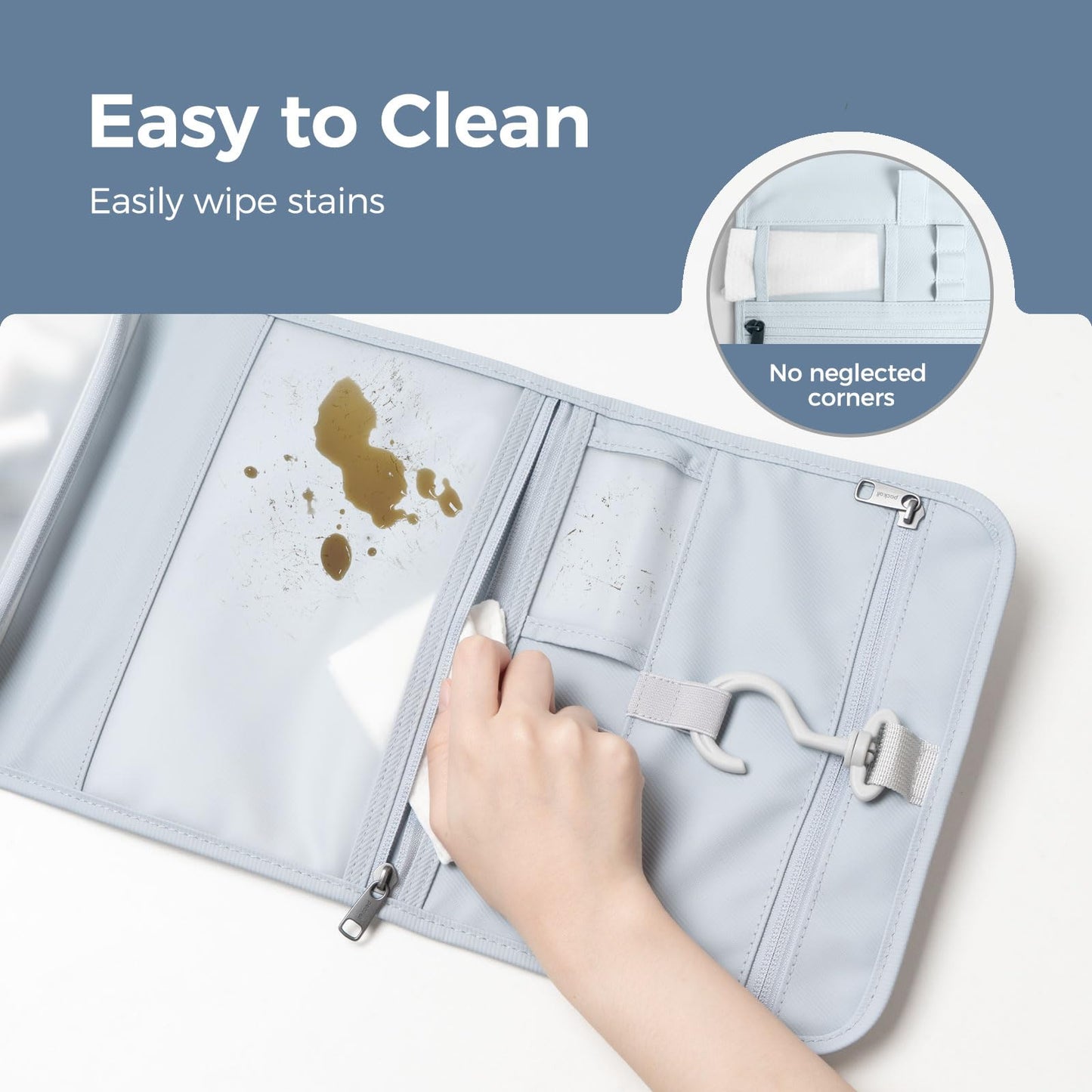 pack all Hanging Travel Toiletry Bag, Foldable Cosmetic Bag with Multiple Compartments, Water-Resistant Makeup Bag for Toiletries, Accessories (Light Blue)