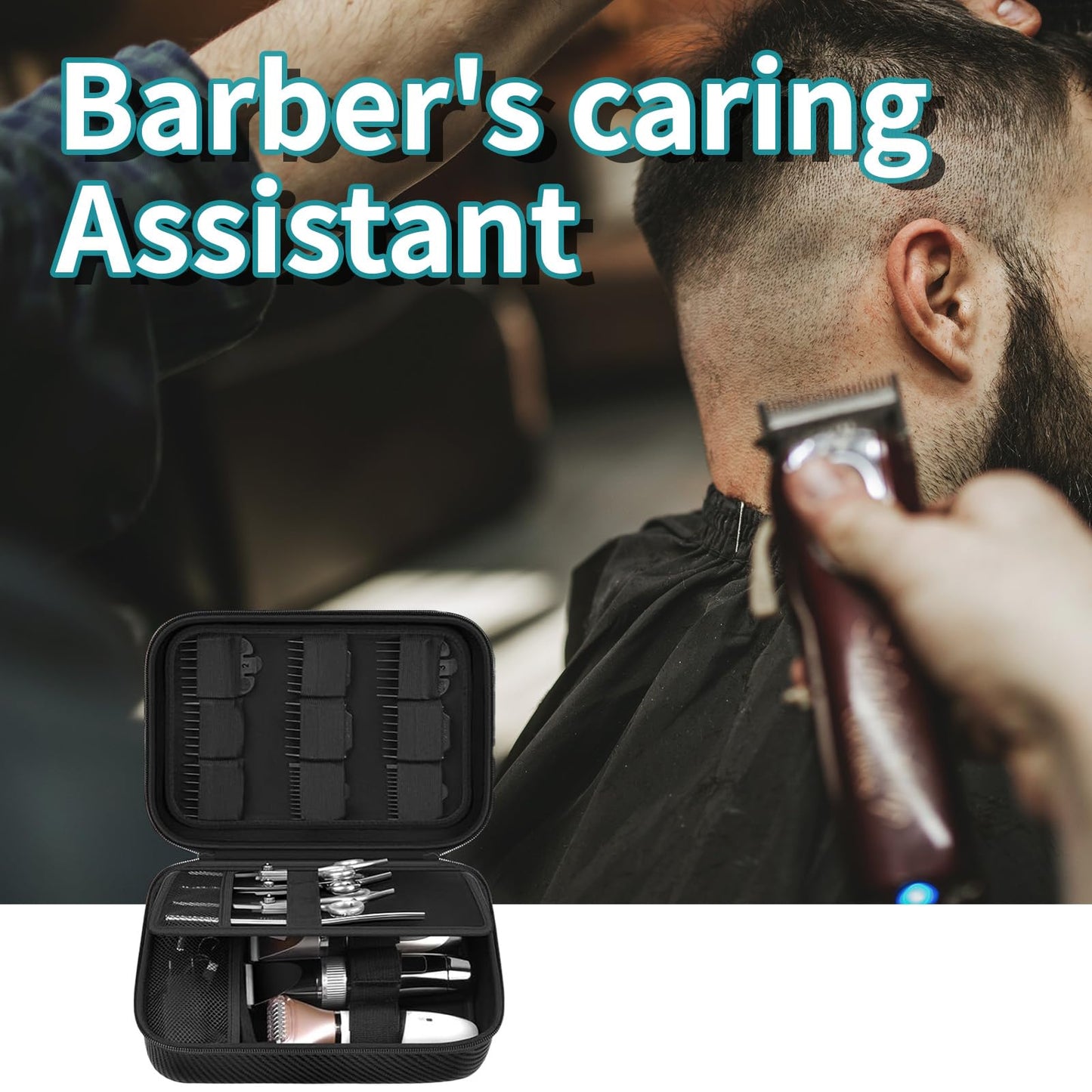bibuks Professional Barber Clipper Case – Hard EVA Shell Oxford Fabric Travel Organizer for Clippers and Supplies, Portable Barber Storage Bag for Barbers & Stylists (Black)