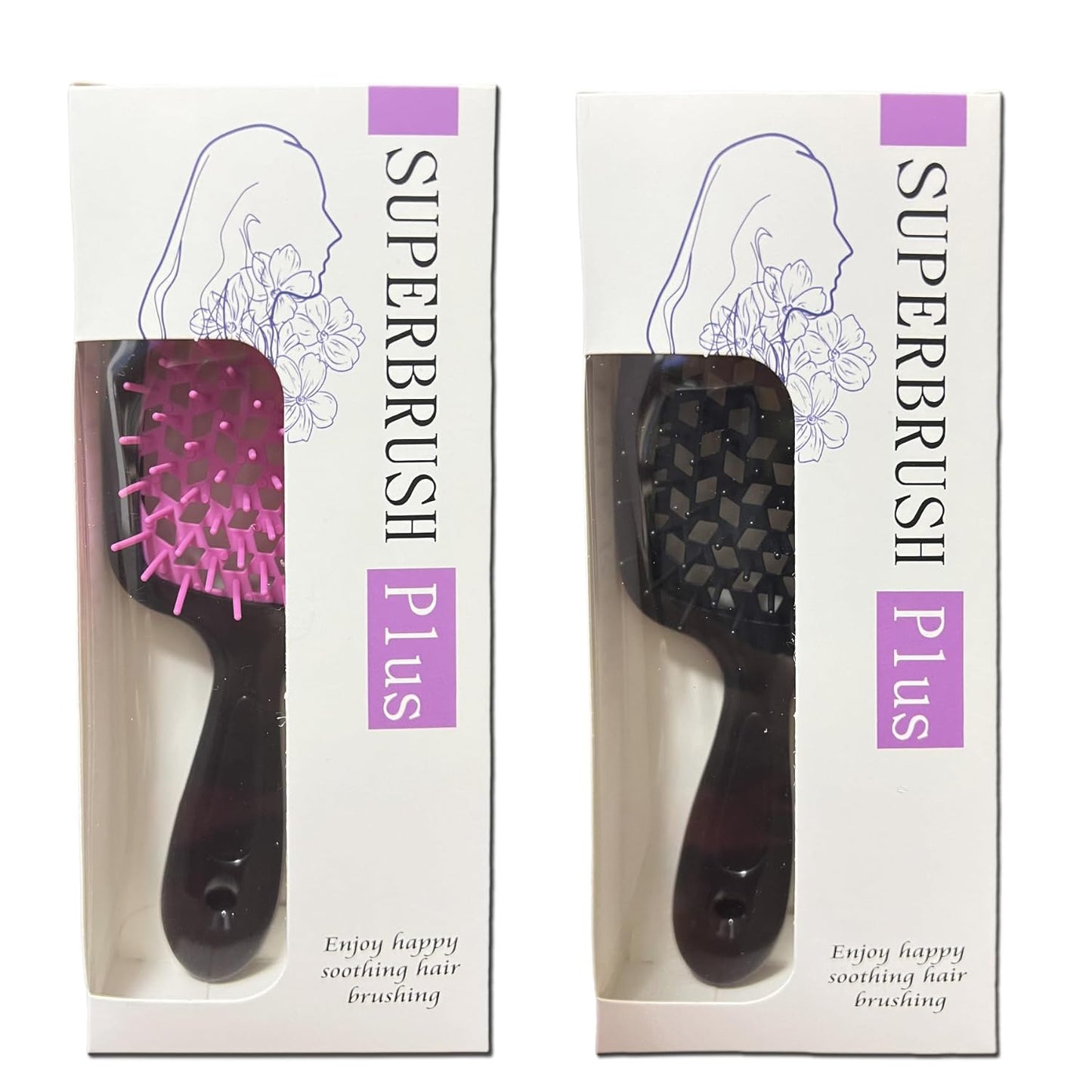 Detangling Hair Brush Set - 2PCS Curly Hair Detangler with Scalp Massage | Black & Pink