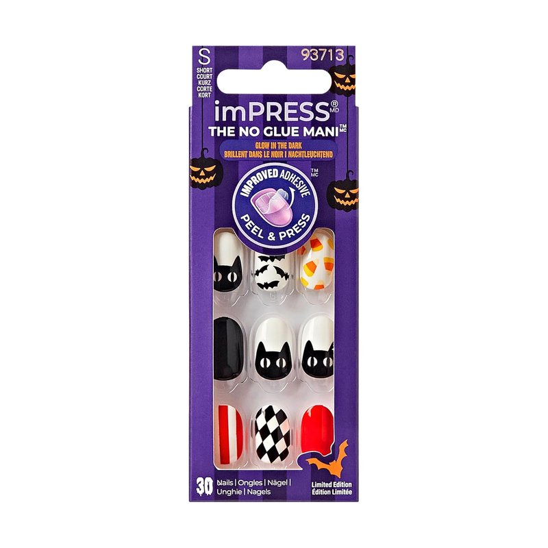 Impress Press-On Manicure Fake Nails - Spooky Fairy Halloween Theme | Short Length, Round Shape, 30 Nails Included