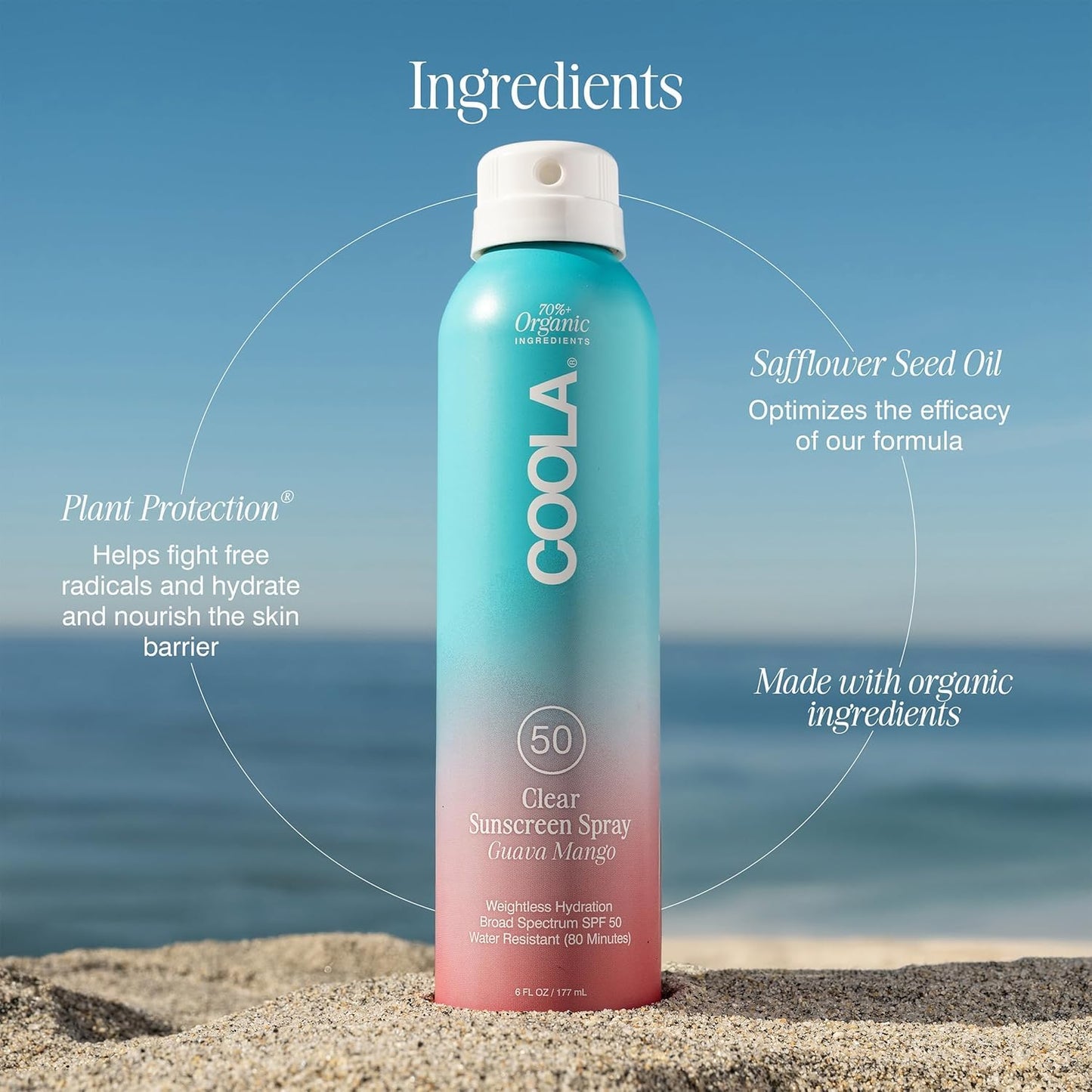 COOLA Organic Sunscreen SPF 50 - Vegan Sunblock Spray for Daily Skin Protection | Guava Mango Scent