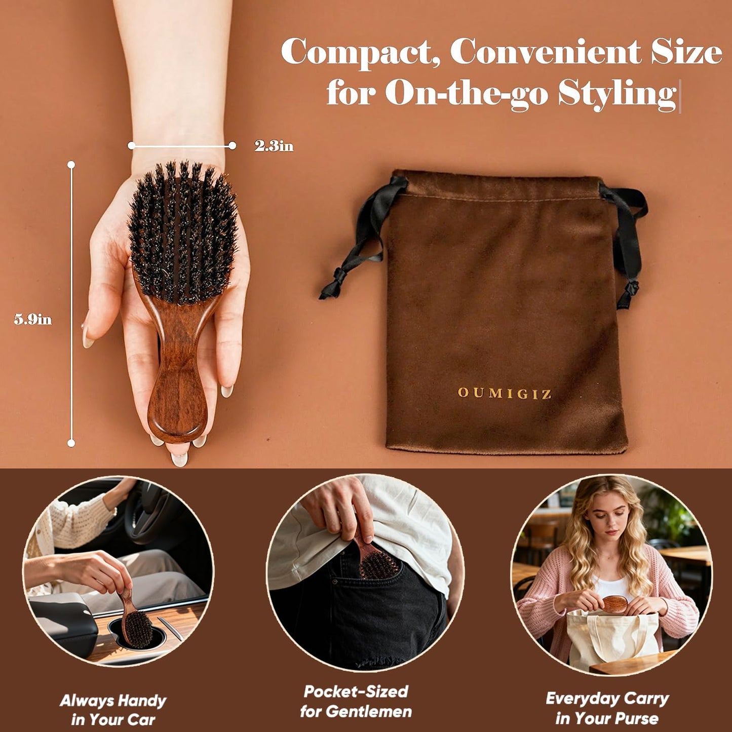 Small Boar Bristle Hair Brush Since 1965 British Craftsmanship, Handmade Natural Wooden Mini Hairbrush/Beard Brush, Pure Soft Bristles Gentle Detangling Women Men Kids Thin Fine Hair, Smooth & Shine