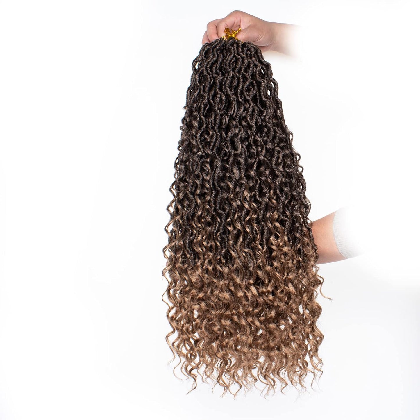 Boho Faux Locs Crochet Hair - 24 Inch Ombre Goddess Locs | 8 Packs Curly Ends Hair Extensions T27#