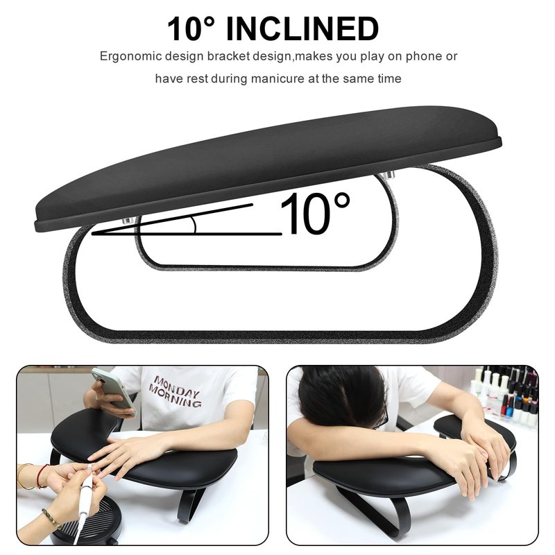 Arm Rest for Nails Tech,U-shaped Manicure Nail Arm Rest Stand,Cleanable Leather Hand Rest Pillow for Acrylic Nails Salon Home,Aluminum Alloy Holder,Anti-slip Pads