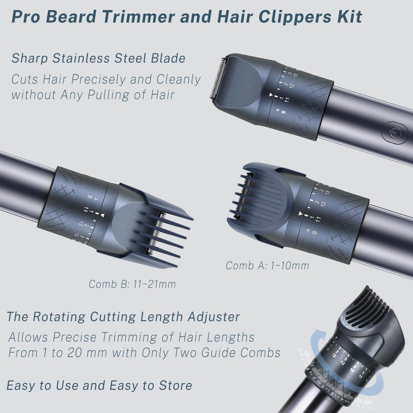 Beard Trimmer for Men, Professional 5-in-1 Hair Clippers with 20 Precision Dial Lengths, Electric Razors for Men IPX7 Waterproof Wet/Dry, USB-C Rechargeable Shaving Set with Dock for Face, Body, Nose