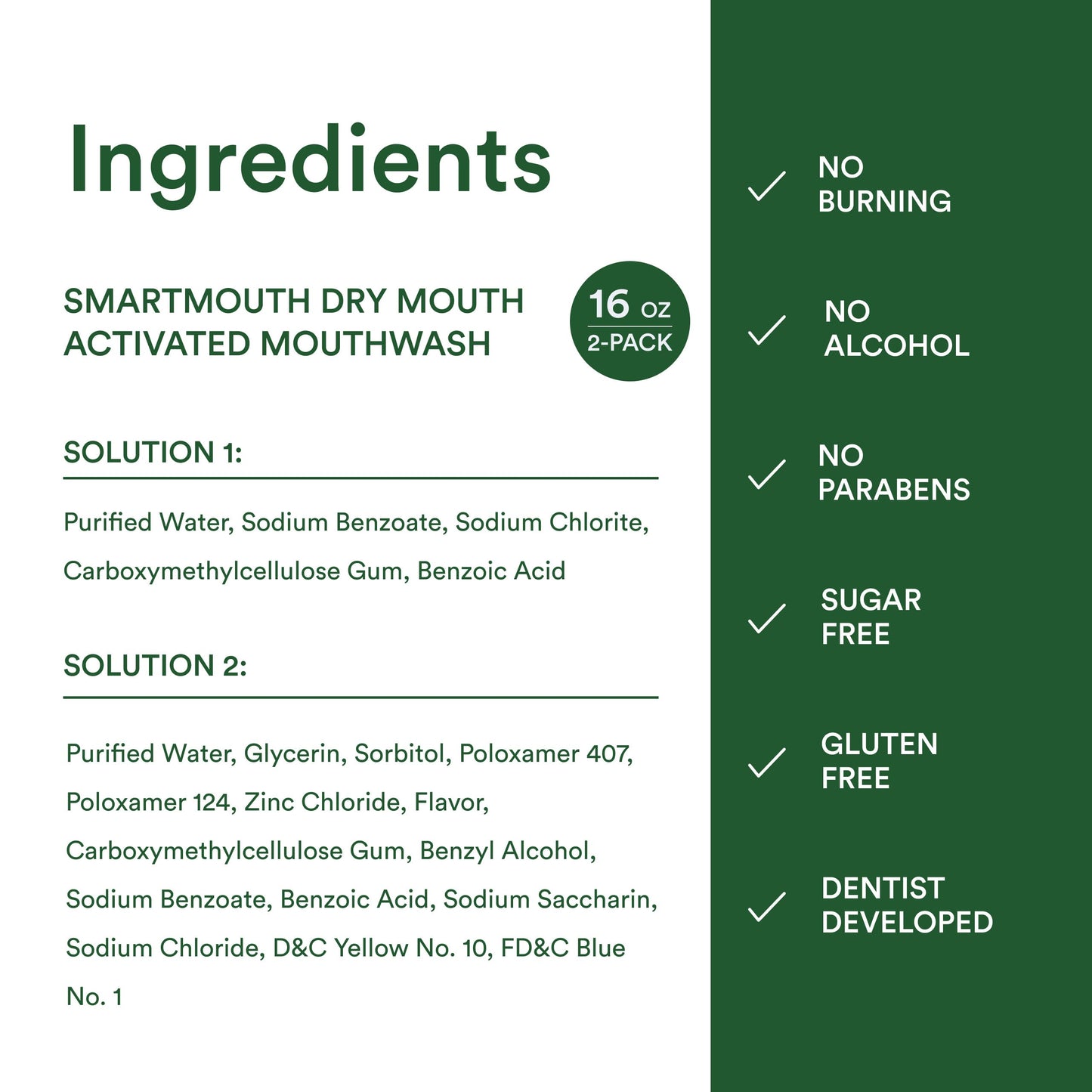 SmartMouth Dry Mouth Zinc Activated Mouthwash - Dry Mouth Rinse for Immediate Relief & Instant Fresh Breath - Optimal Oral Health - Sugar, Gluten & Alcohol-Free - Soothing Mint - 16 fl oz - 2 Pack
