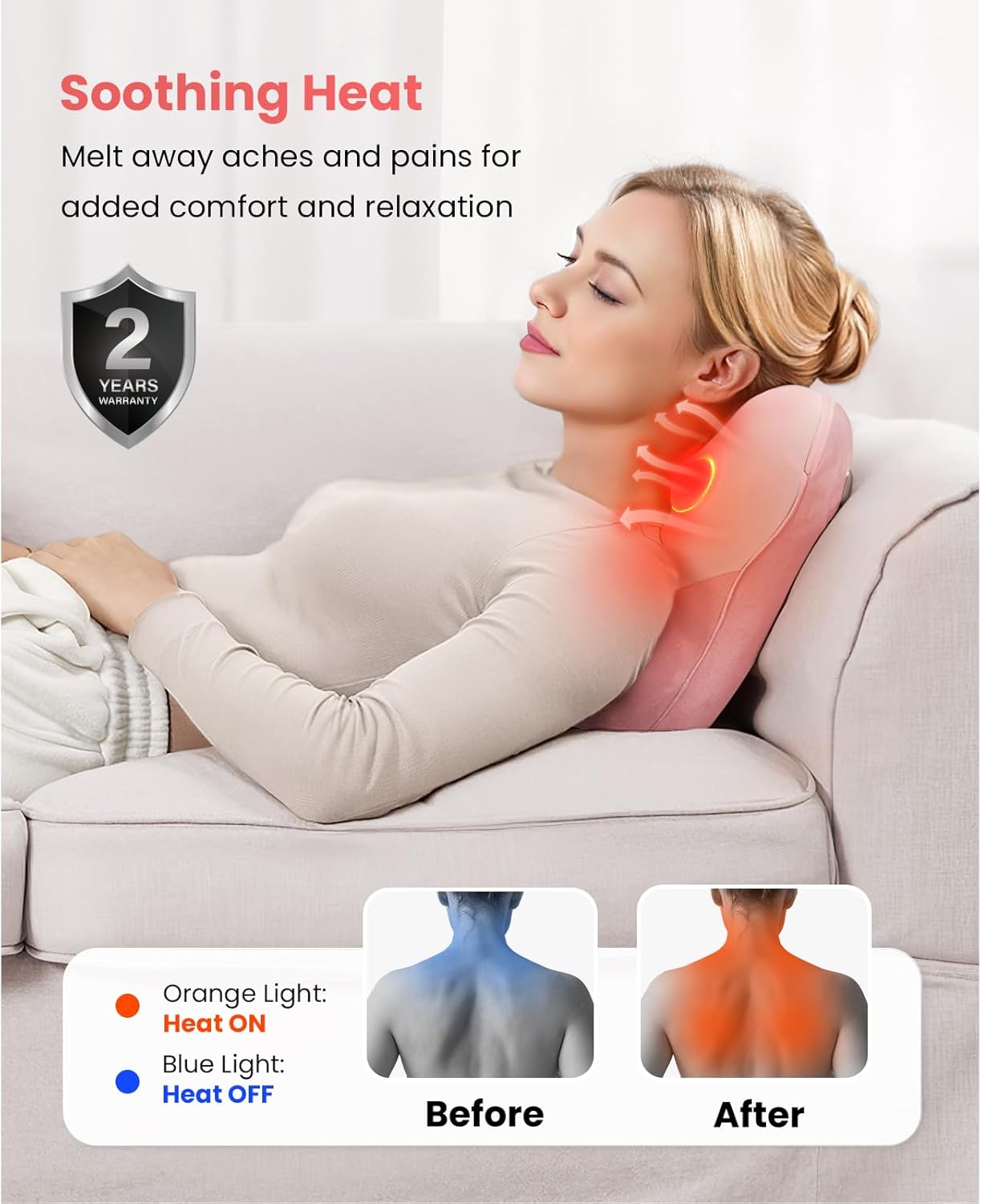 Back Massager with Heat - Deep Tissue Shiatsu Massage Pillow for Pain Relief | Soothing Muscle Tension Relief