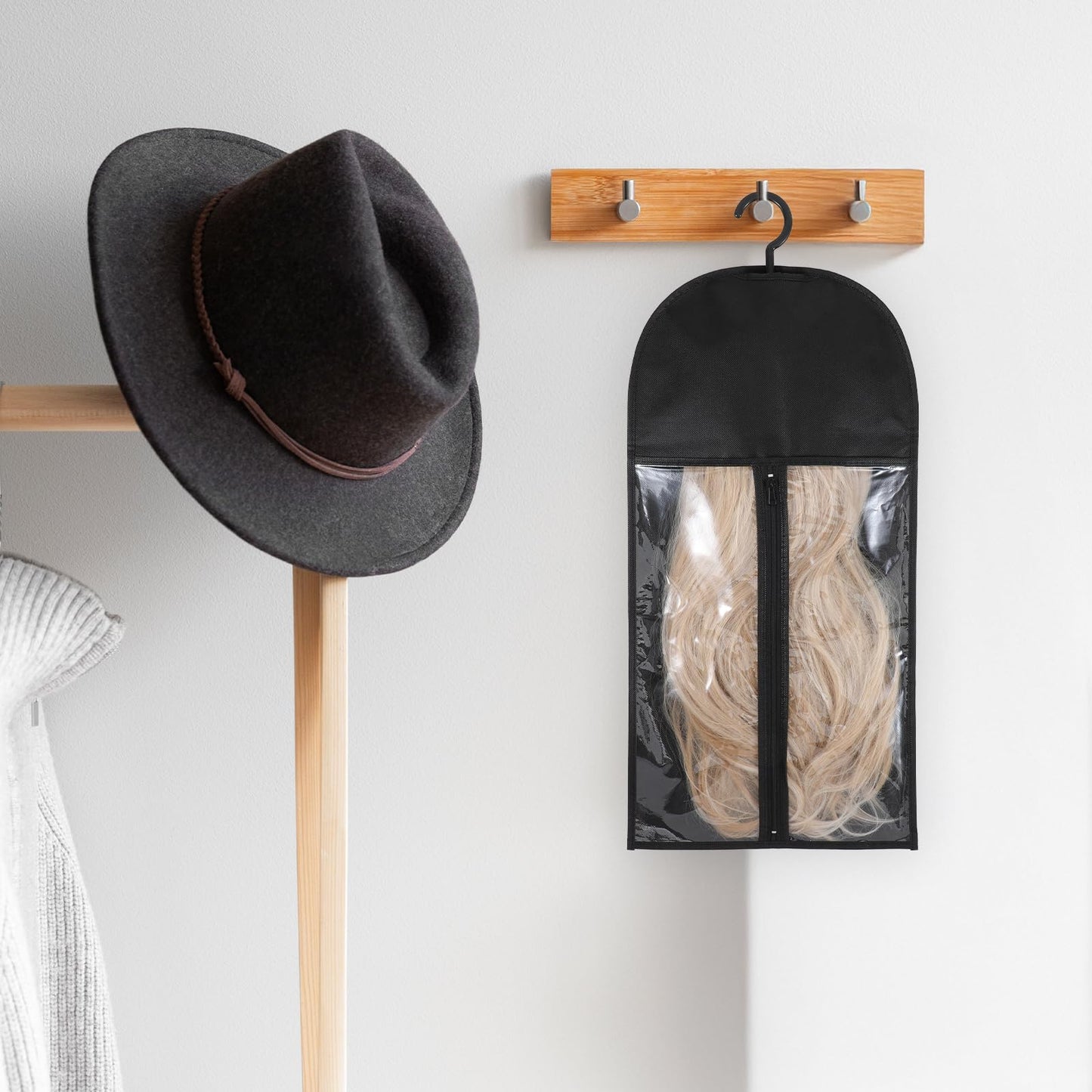 Ptwola 12PCS Wig Storage Hanger, Dust-proof Hair Extension Holder Organizer Bags with Hook Breathable Easy Carry Home Hair Salon Travel Use for Multiple Wigs Care Accessories(Black)