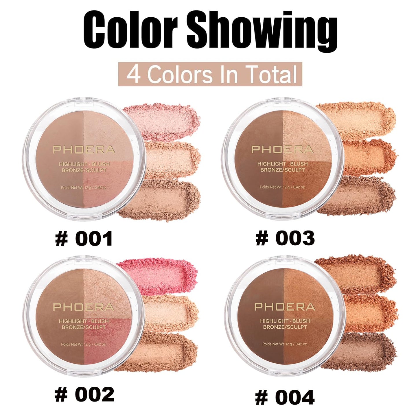 PHOERA Foundation, Contour Palette, Shades With Highlighter, Bronzer & Blush, Makeup Lightweight Long Lasting Wrinkles Matte Natural Finish (102+102+ #002 Contour/Nude+ Nude+#002)