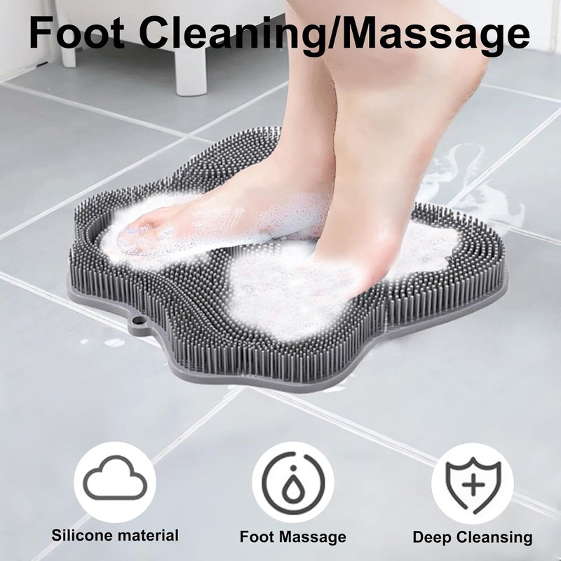 Shower Foot Scrubber - Silicone Exfoliating Foot Washer with Suction Cups | Grey & Blue