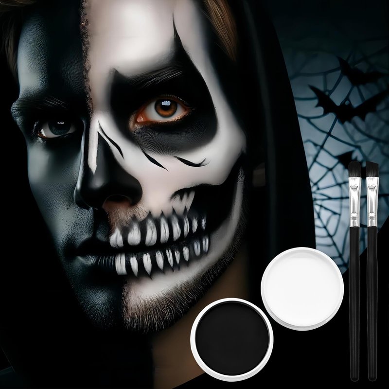 Black and White Face Paint Set - 2.47 oz Halloween Face Body Paint Skeleton Ghost Skull Cosplay Costume Professional SFX Corpse Special Effects Makeup Kit for Adults Kids Full Coverage Skin Paints