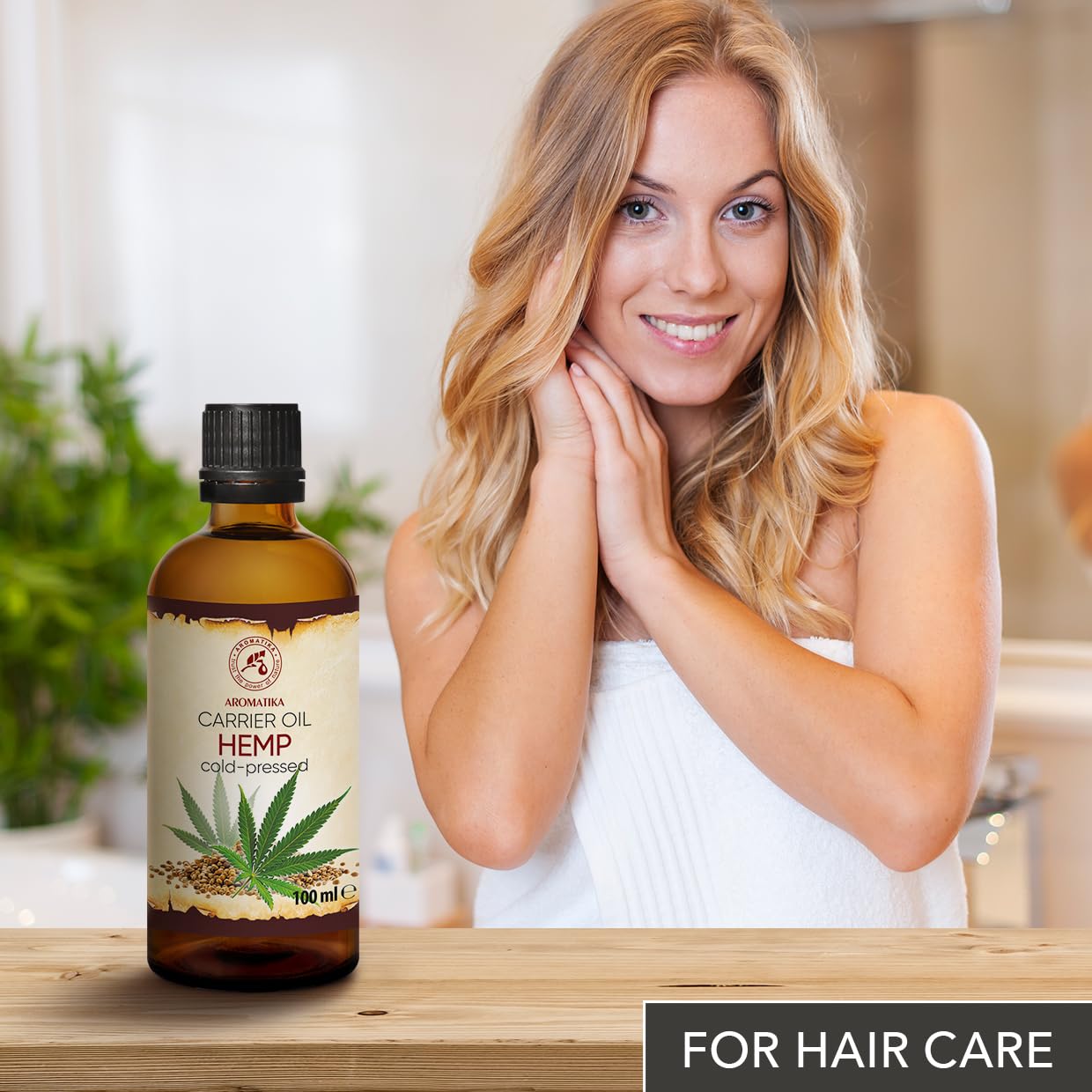 AROMATIKA Hemp Oil 3.4 Fl Oz - Pure & Natural - Cold Pressed Hemp Seed Oil - Unrefined Carrier Oil for Essential Oils - for Skin - Nails - Lips - Hair - Face & Body Care